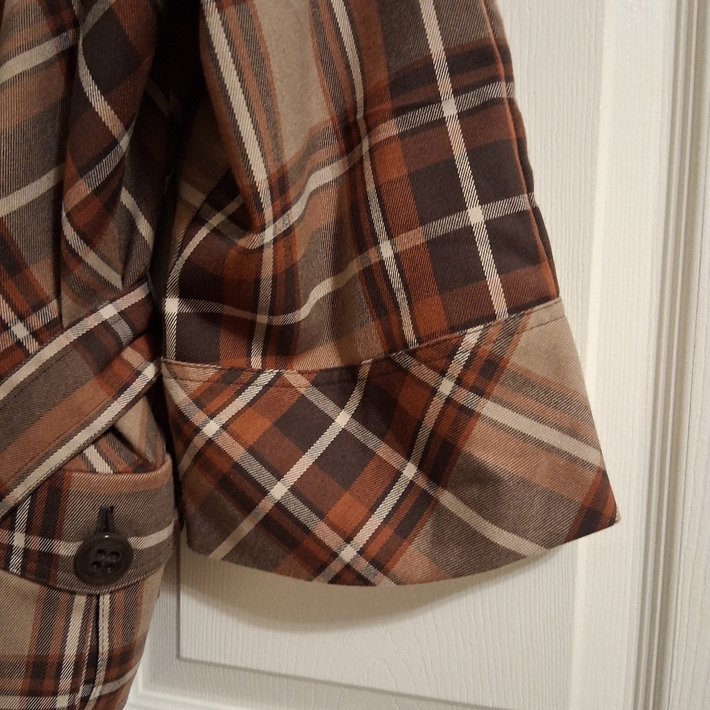 Apt 9 Brown Plaid Double Breasted High Neck Belted Styled Jacket XL - Picture 7 of 10